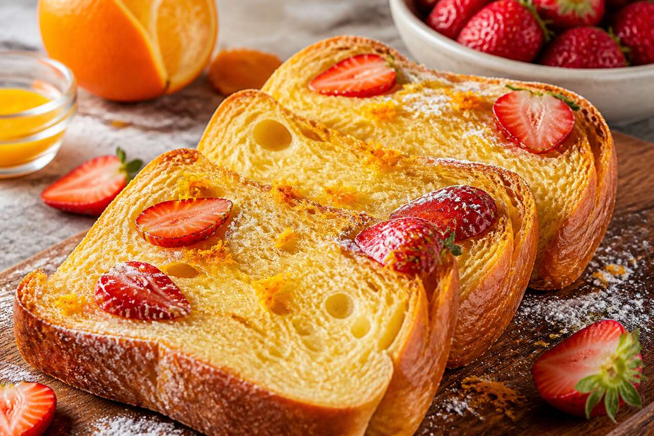 Pain de mie au beurre d’orange et fraises