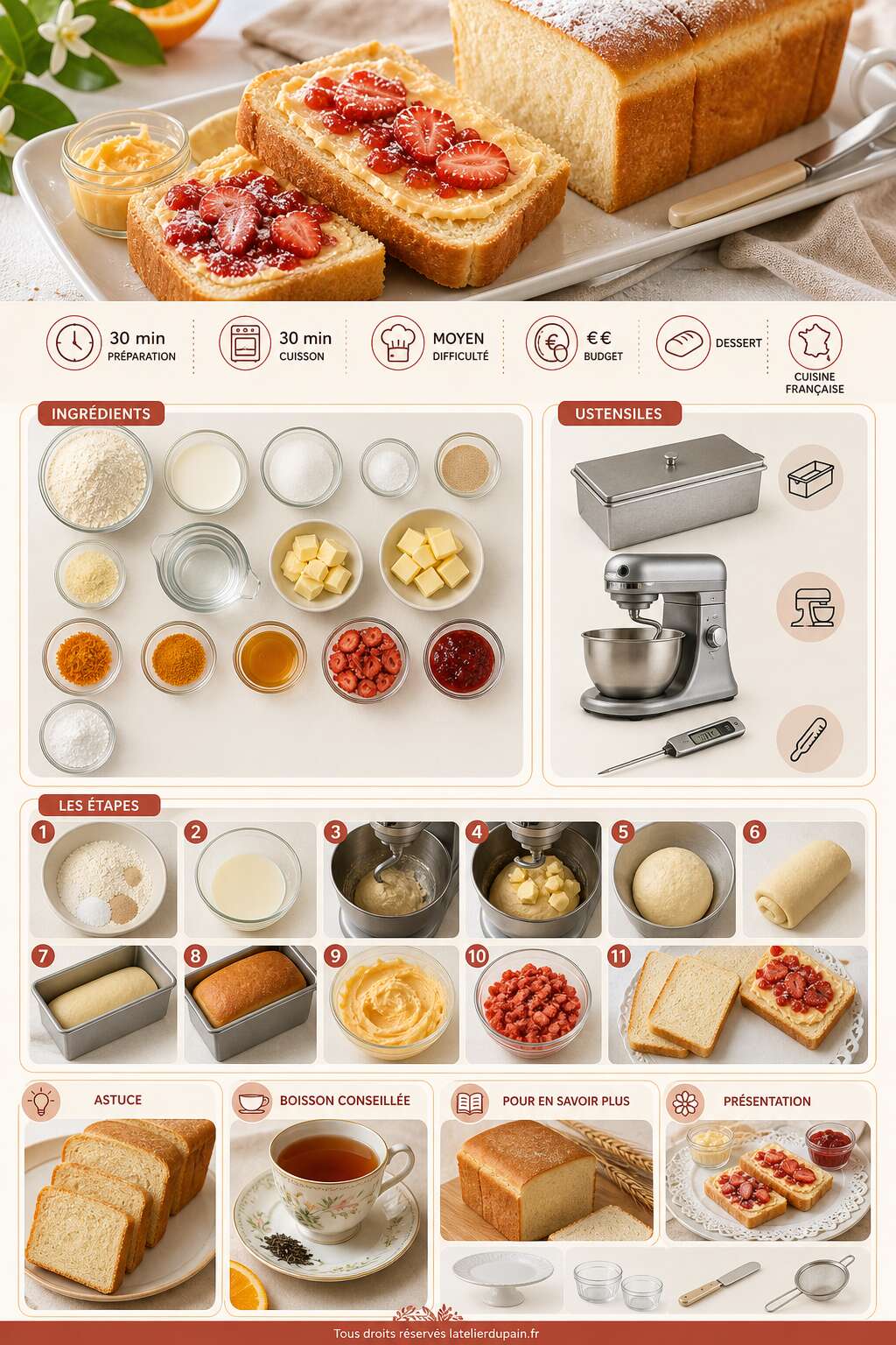 Fiche recette Pain de mie au beurre d&rsquo;orange et fraises