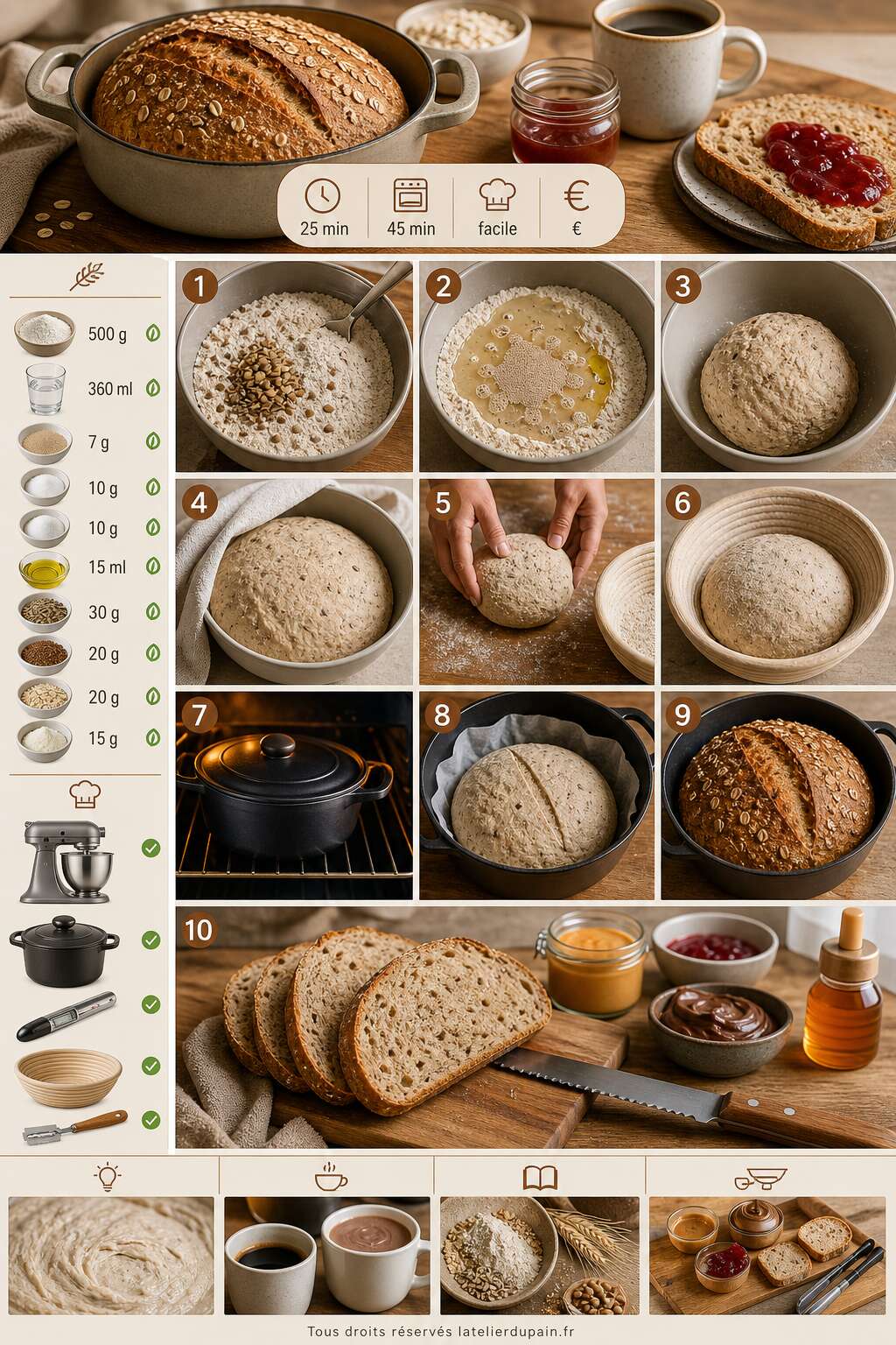 Fiche recette Recette de pain complet maison pour le petit-d&eacute;jeuner