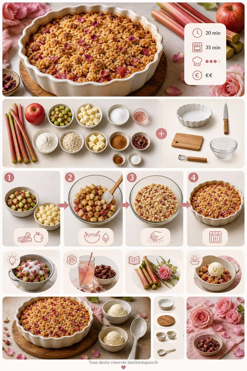 Fiche recette Recette du gratin de rhubarbe et pomme &agrave; la rose