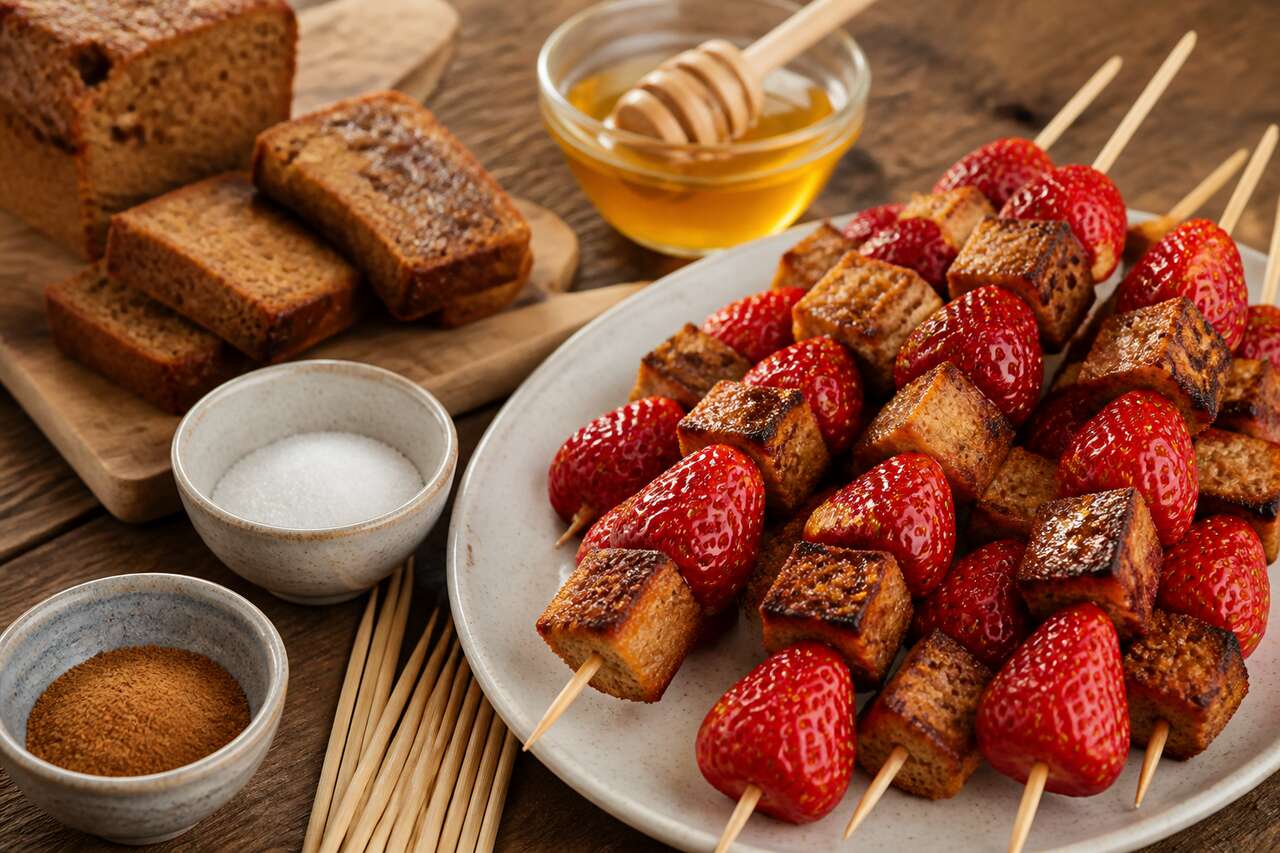 Recette de mini-brochettes fraises et pain d'épices