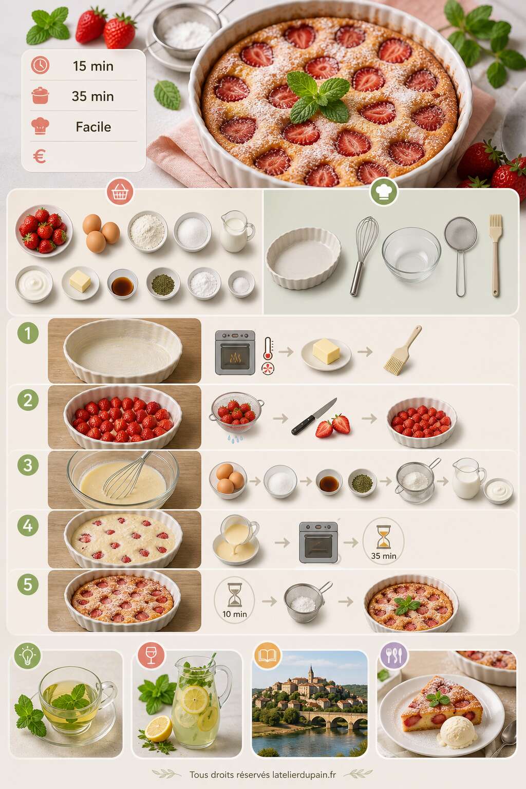Fiche recette Recette du clafoutis de fraises &agrave; la menthe
