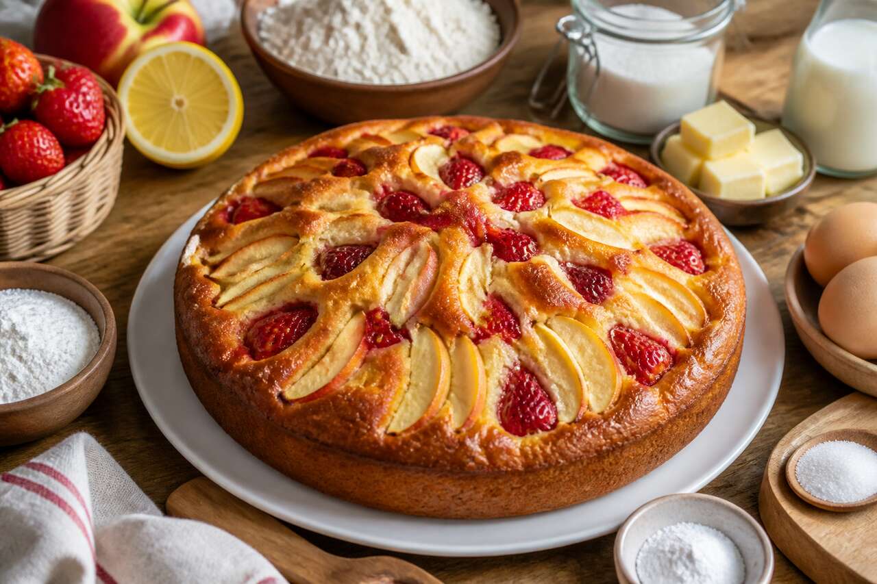 Recette facile de gâteau aux pommes et fraises