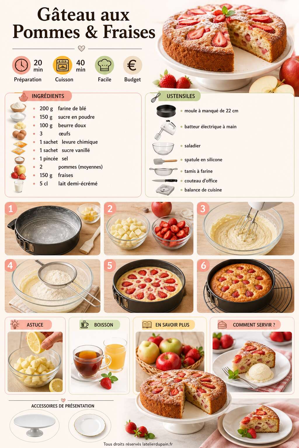 Fiche recette Recette facile de g&acirc;teau aux pommes et fraises
