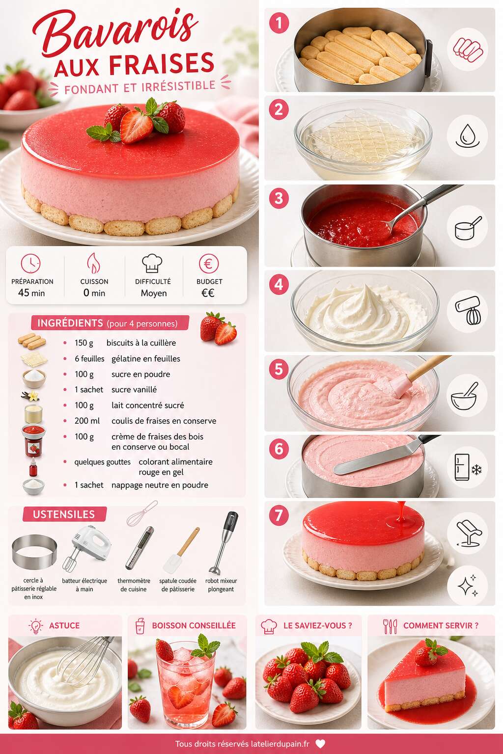 Fiche recette Recette du bavarois aux fraises fondant et irr&eacute;sistible