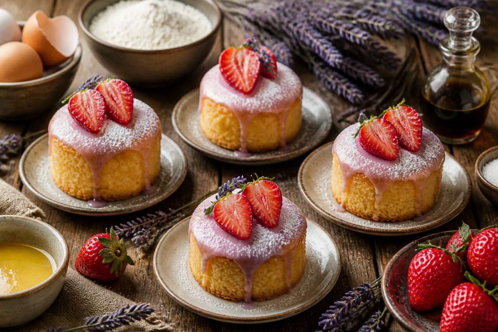 Recette de mini cakes aux fraises et à la lavande