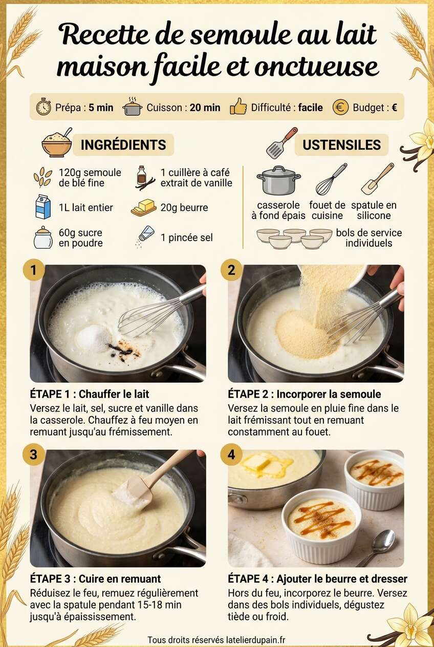 Fiche recette Recette de semoule au lait maison facile et onctueuse