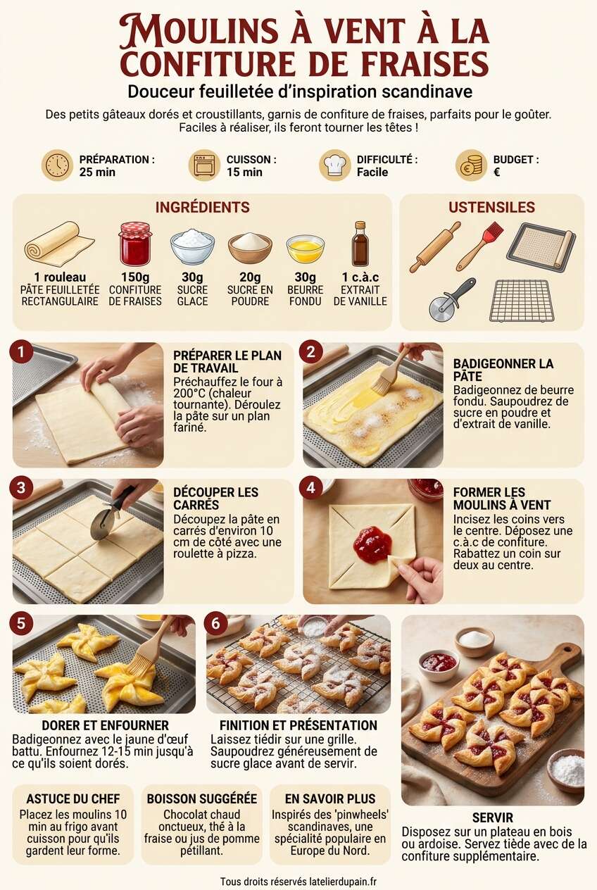 Fiche recette Recette de moulins &agrave; vent &agrave; la confiture de fraises