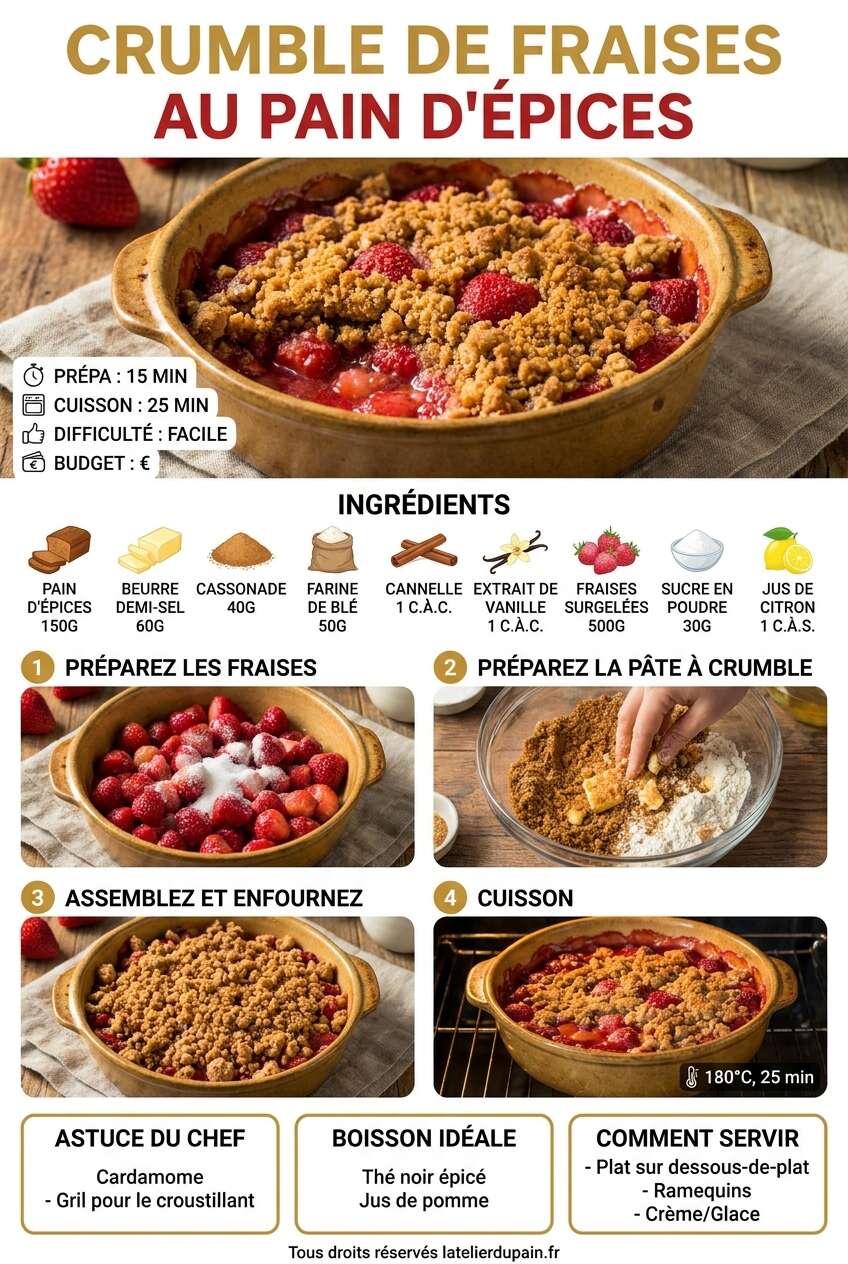 Fiche recette Recette du crumble de fraises au pain d'&eacute;pices