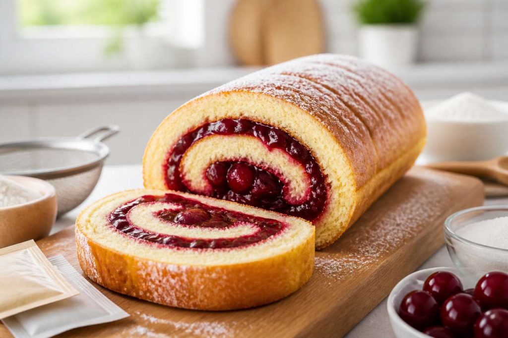 Recette du gâteau roulé à la confiture de cerises