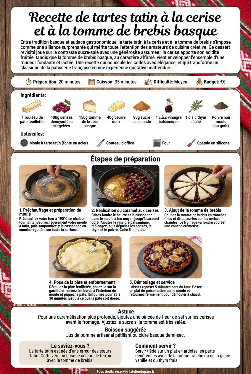 Fiche recette Recette de tartes tatin à la cerise et à la tomme de brebis basque Fiche recette Recette de tartes tatin à la cerise et à la tomme de brebis basque