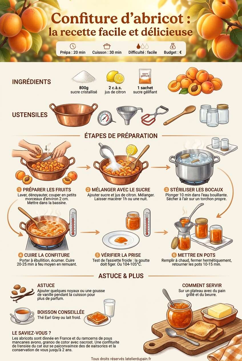 Fiche recette Confiture d'abricot : la recette facile et d&eacute;licieuse