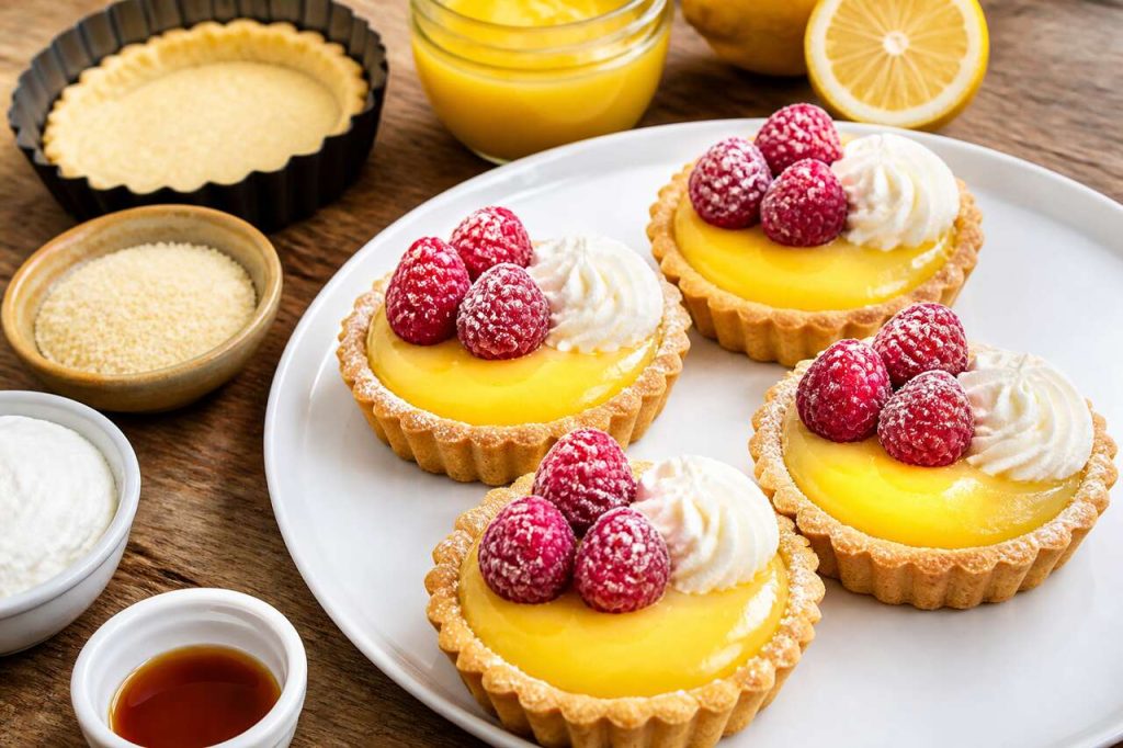 Recette de tartelettes au lemon curd et framboises