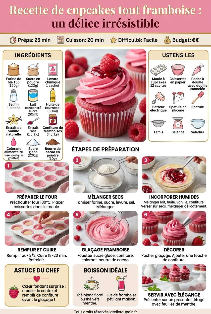 Fiche recette Recette de cupcakes tout framboise : un d&eacute;lice irr&eacute;sistible