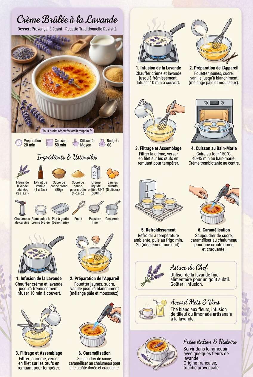 Fiche recette Recette de cr&egrave;me br&ucirc;l&eacute;e &agrave; la lavande