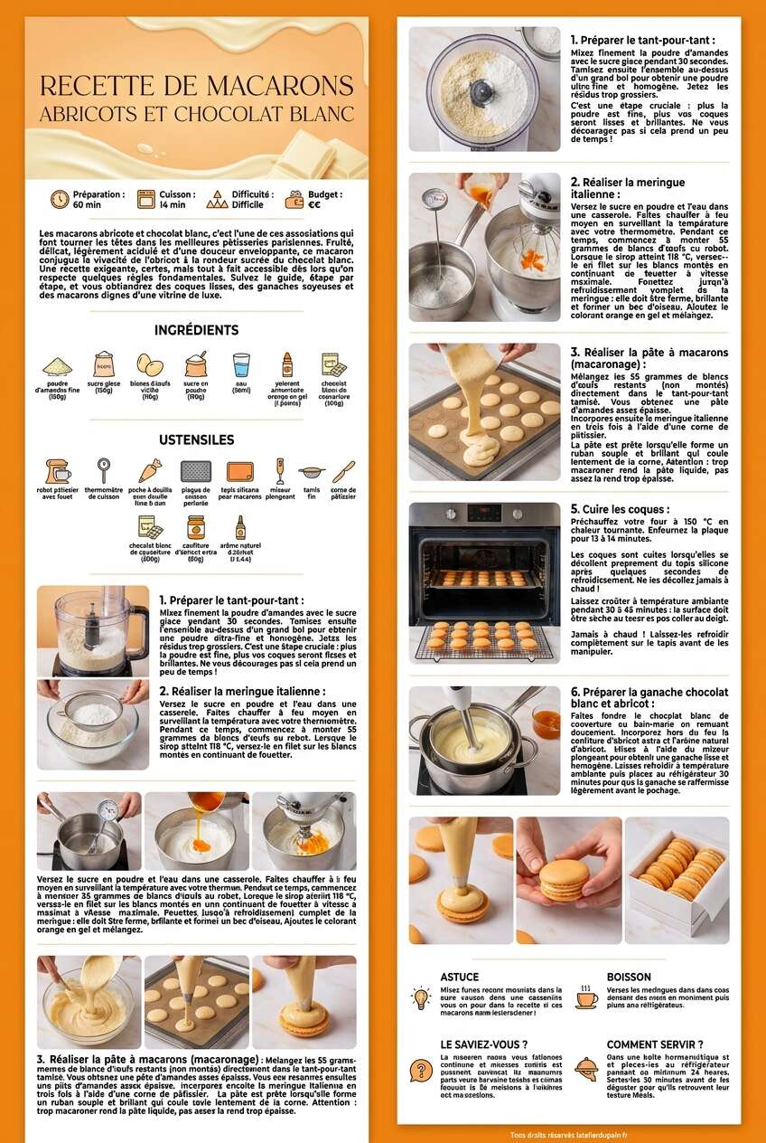 Fiche recette Recette de macarons abricots et chocolat blanc