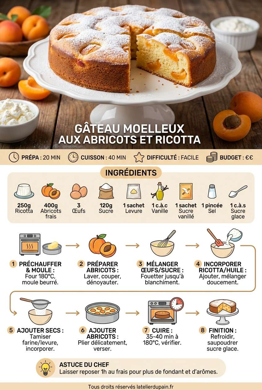 Fiche recette Recette du g&acirc;teau moelleux aux abricots et ricotta