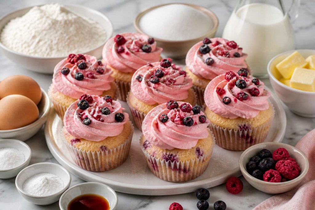 Recette de cupcakes à la myrtille et à la framboise