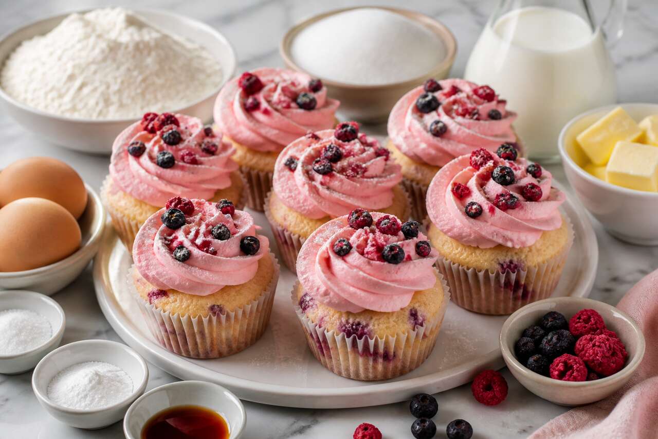 Recette de cupcakes à la myrtille et à la framboise
