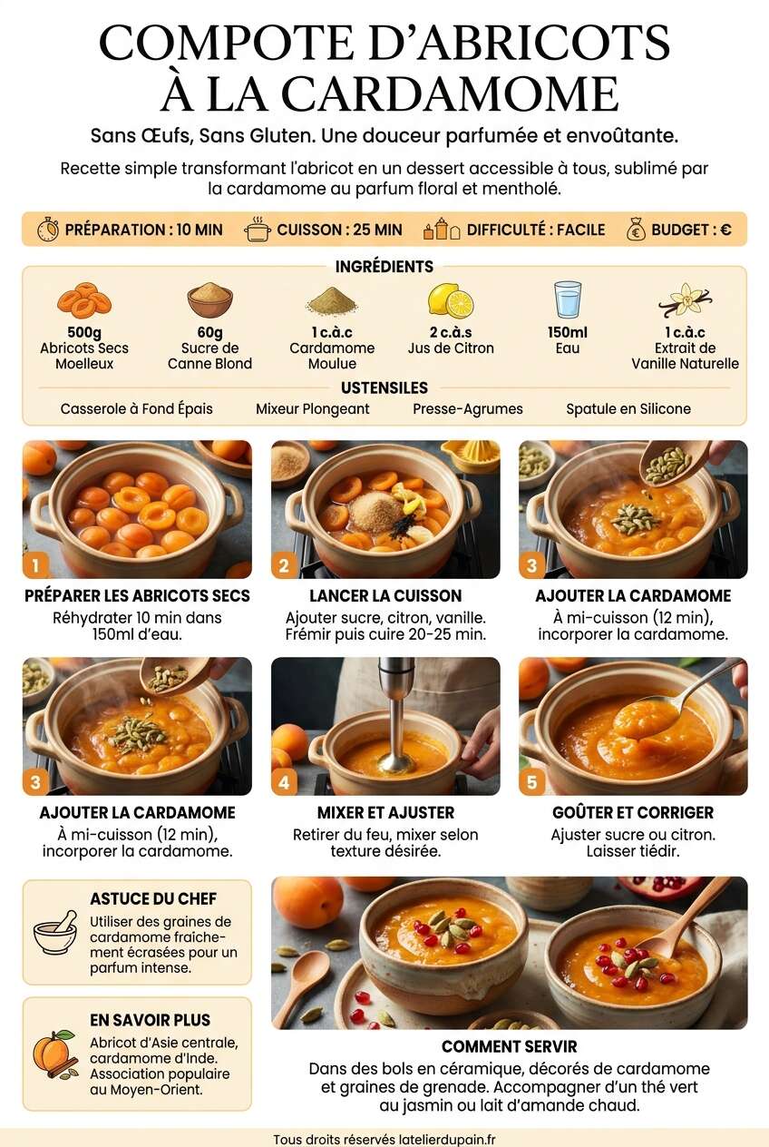 Fiche recette Recette de compote d'abricots &agrave; la cardamome sans &oelig;ufs et sans gluten