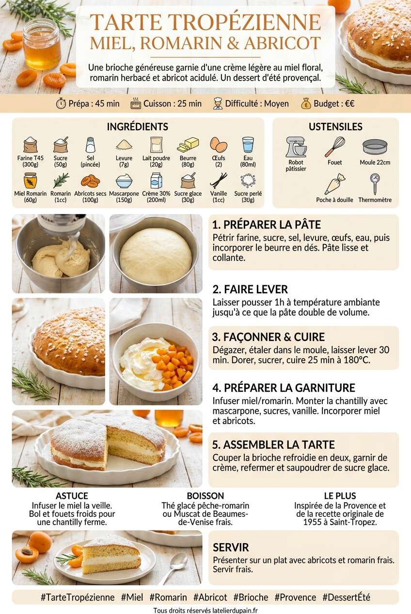 Fiche recette Recette de tarte trop&eacute;zienne au miel, romarin et abricot