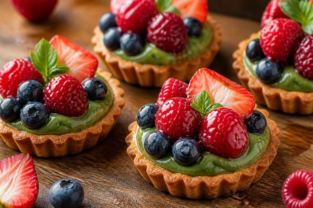 Recette de tartelettes aux fruits rouges et crème pâtissière au thé vert matcha