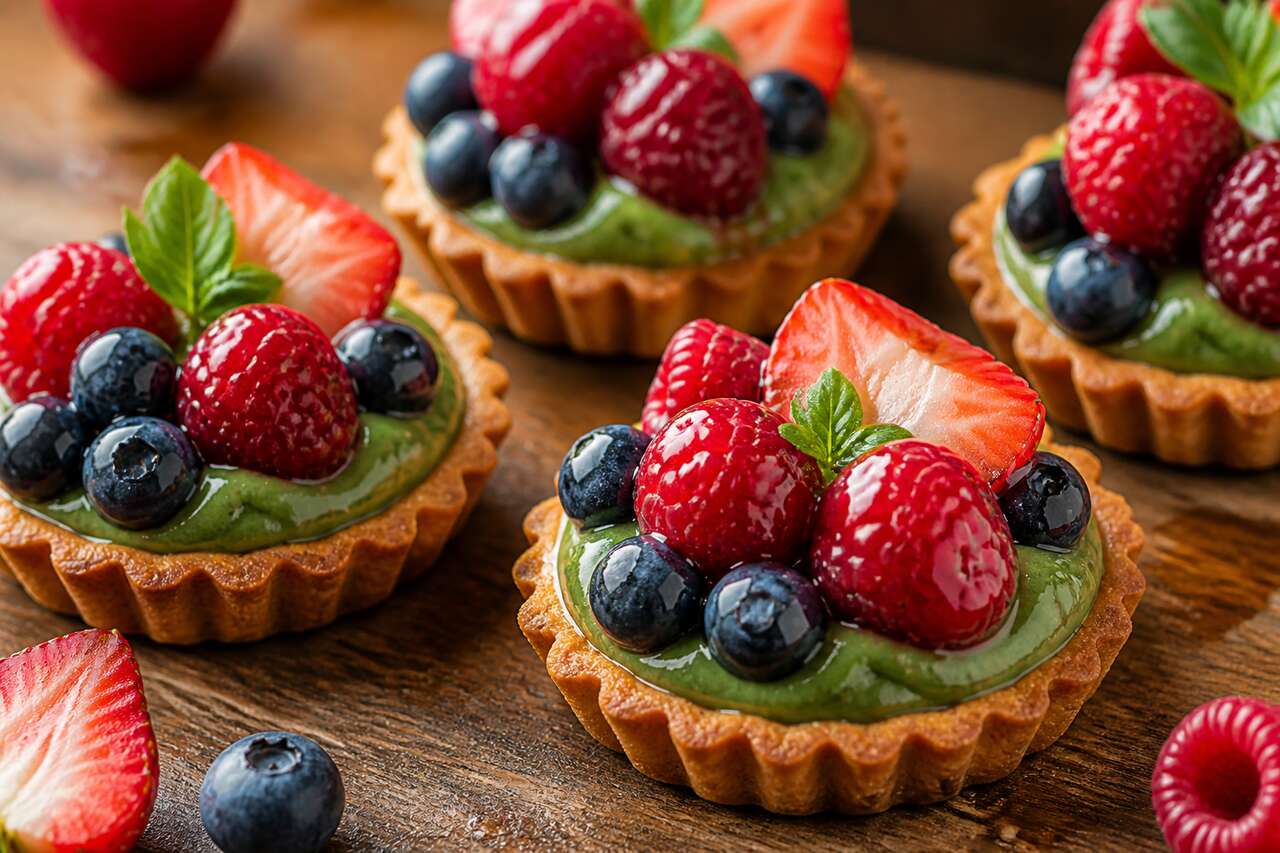 Recette de tartelettes aux fruits rouges et crème pâtissière au thé vert matcha