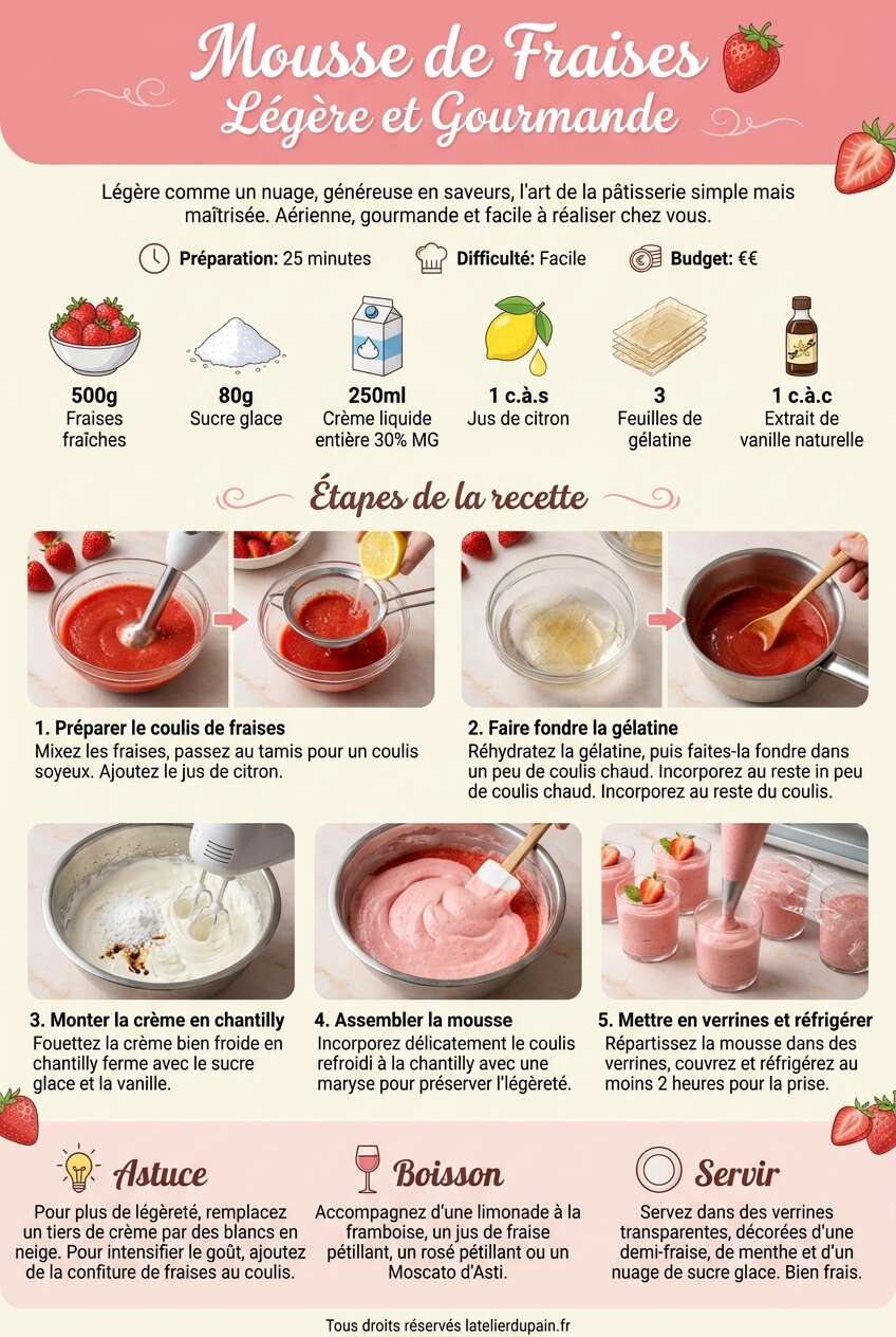 Fiche recette Recette de mousse de fraises l&eacute;g&egrave;re et gourmande