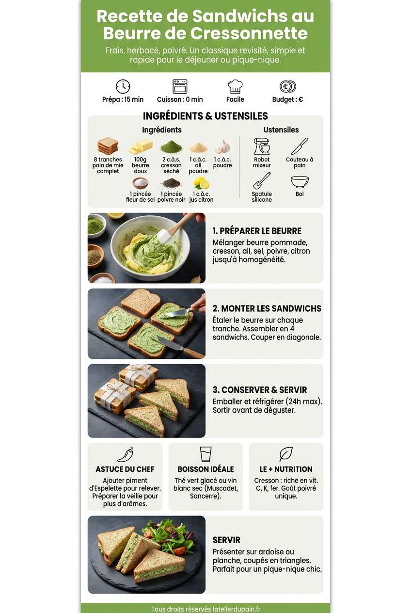 Fiche recette Recette de sandwichs au beurre de cressonnette