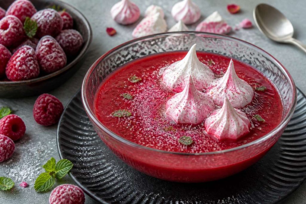 Recette du gaspacho de framboises à la meringue
