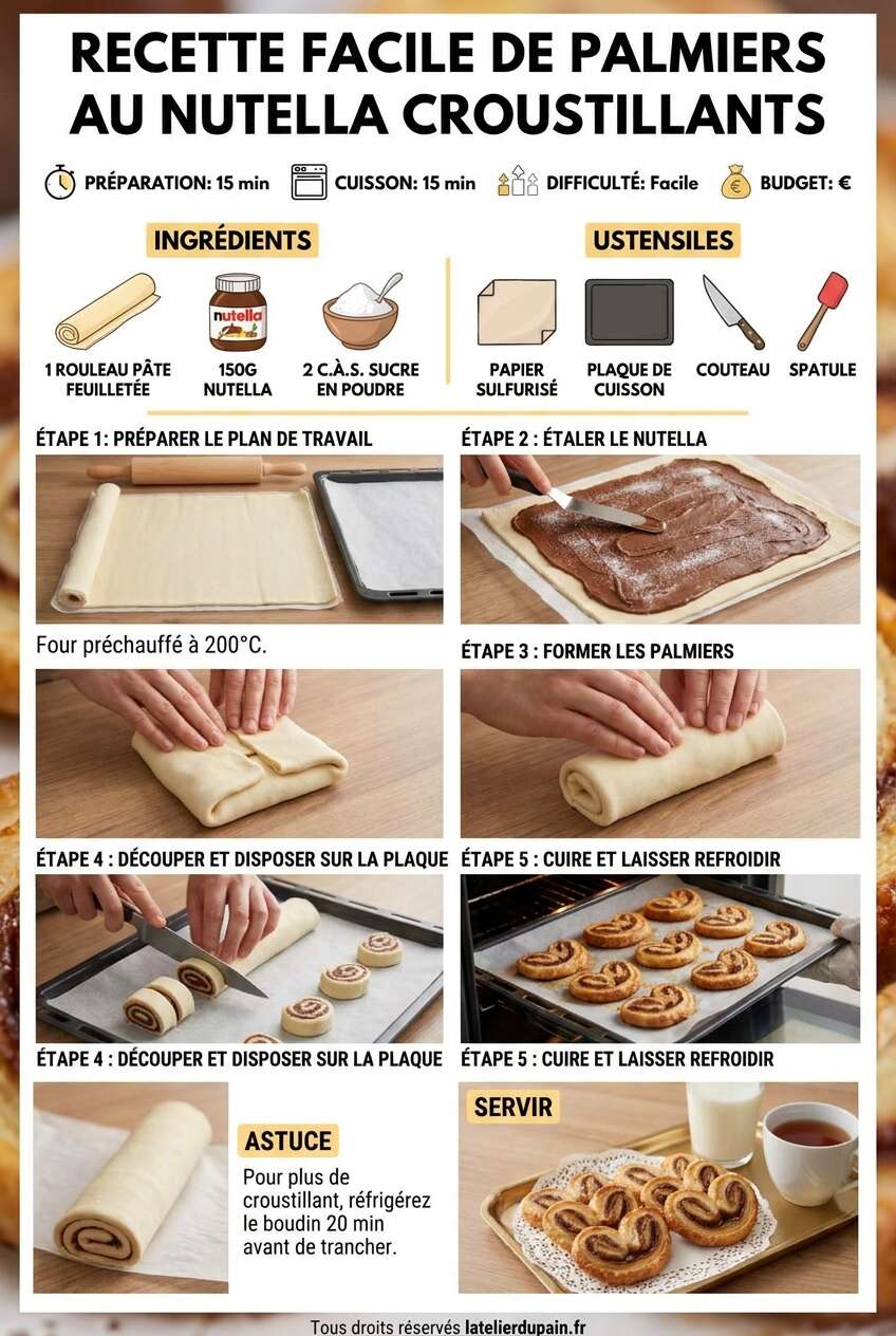 Fiche recette Recette facile de palmiers au Nutella croustillants Fiche recette Recette facile de palmiers au Nutella croustillants