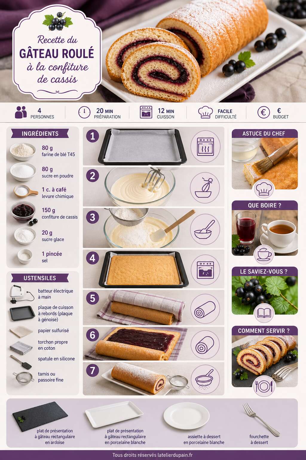 Fiche recette Recette du g&acirc;teau roul&eacute; &agrave; la confiture de cassis