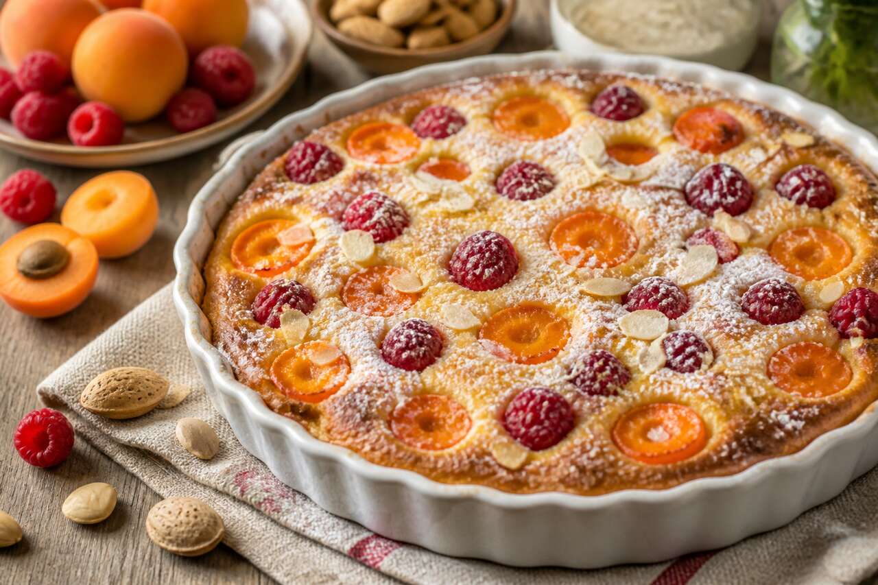 Recette du clafoutis aux abricots et aux framboises