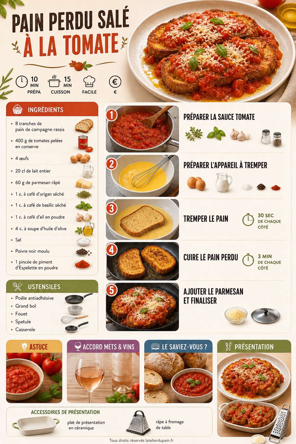 Fiche recette Recette du pain perdu sal&eacute; &agrave; la tomate