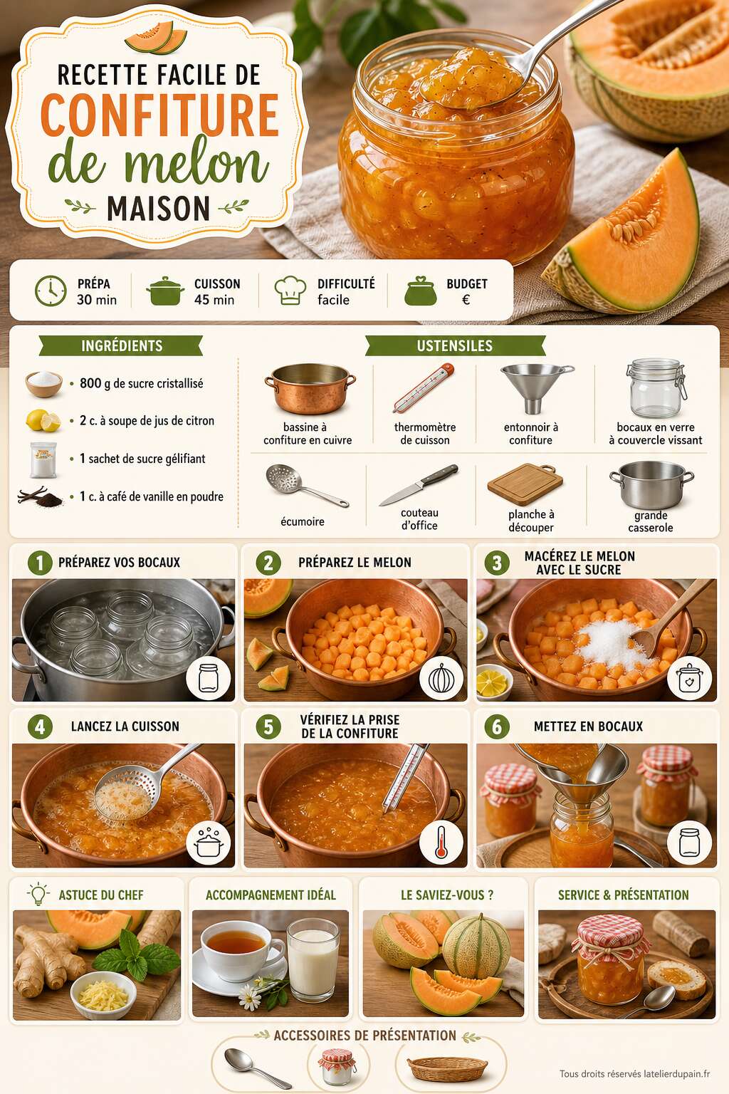 Fiche recette Recette facile de confiture de melon maison Fiche recette Recette facile de confiture de melon maison