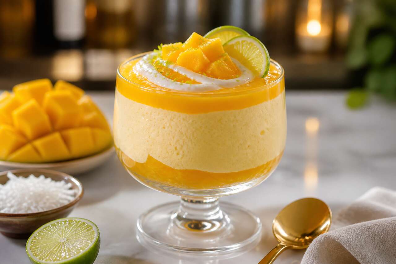 Recette de mousse de mangue sur coulis de mangue