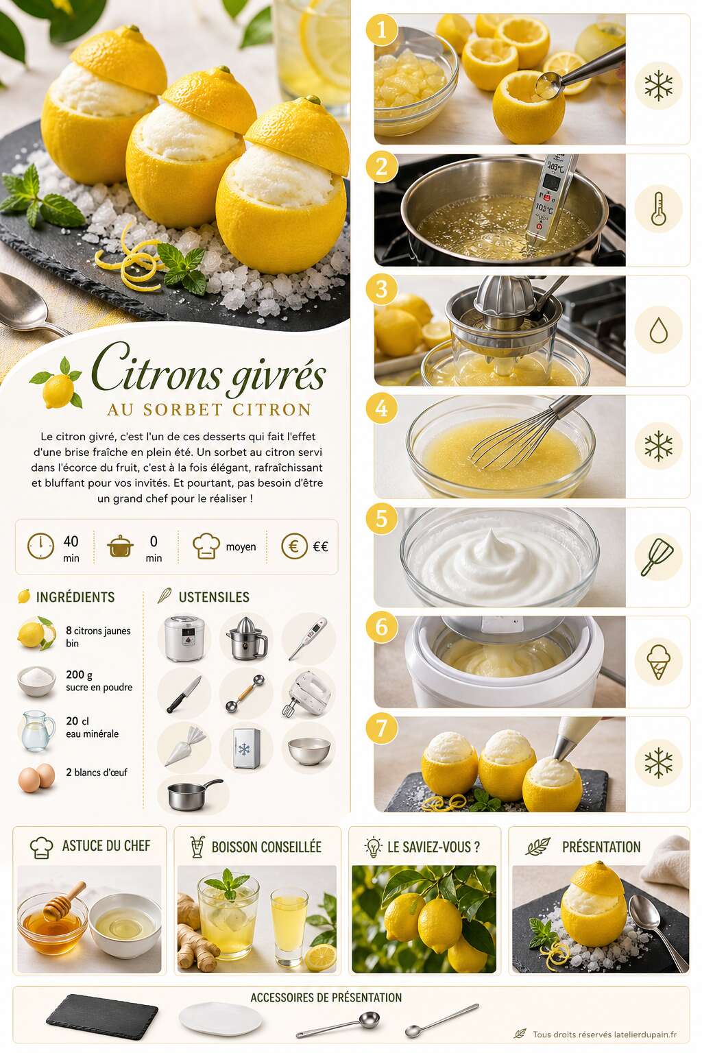 Fiche recette Recette de citrons givr&eacute;s au sorbet citron