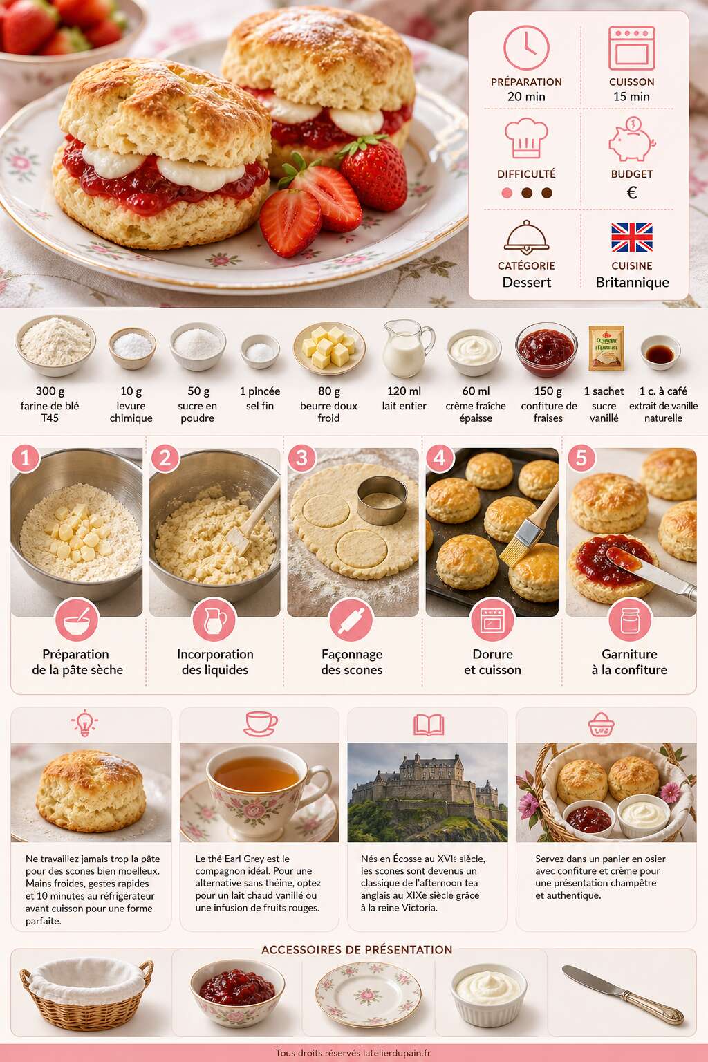 Fiche recette Recette facile de scones aux fraises moelleux et gourmands