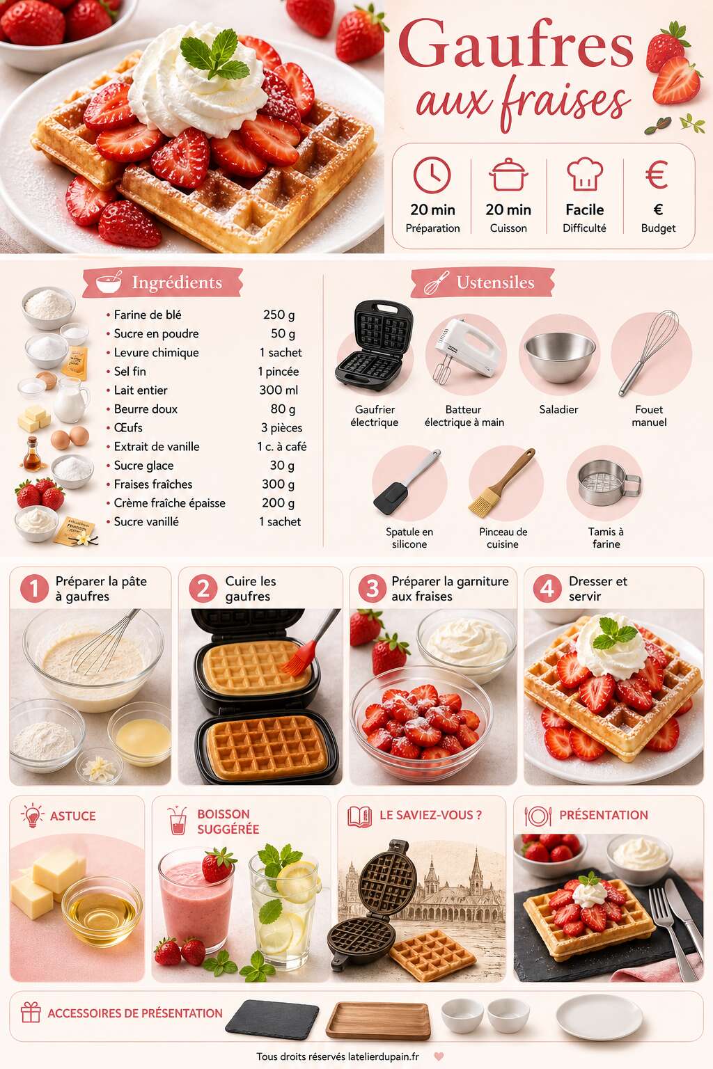 Fiche recette Recette de gaufres aux fraises : un dessert gourmand et facile &agrave; r&eacute;aliser