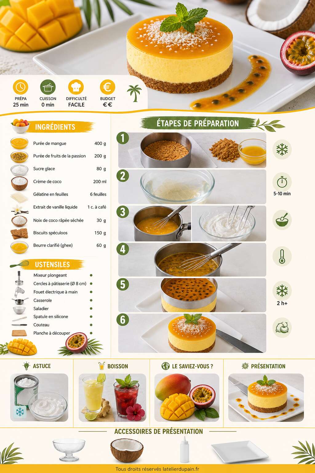 Fiche recette Recette de volupt&eacute; aux fruits de la passion et &agrave; la mangue