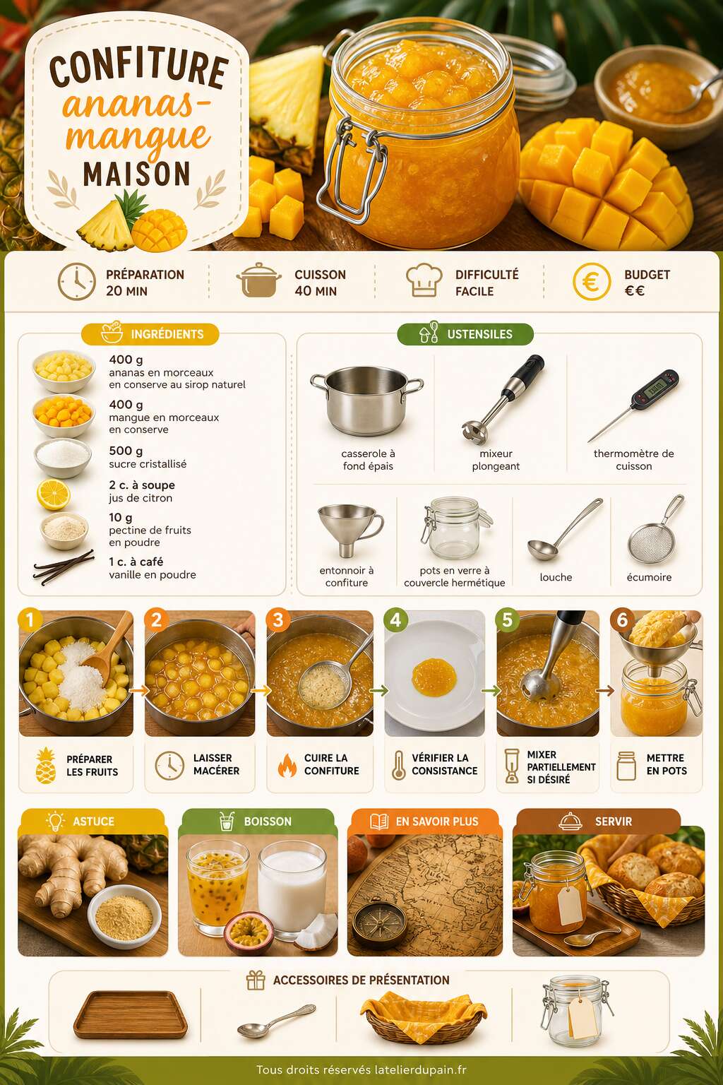 Fiche recette Recette de confiture ananas-mangue maison