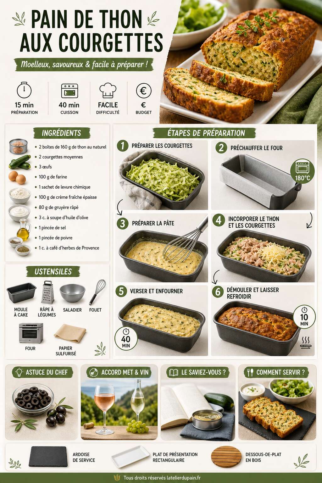 Fiche recette Recette facile de pain de thon aux courgettes Fiche recette Recette facile de pain de thon aux courgettes