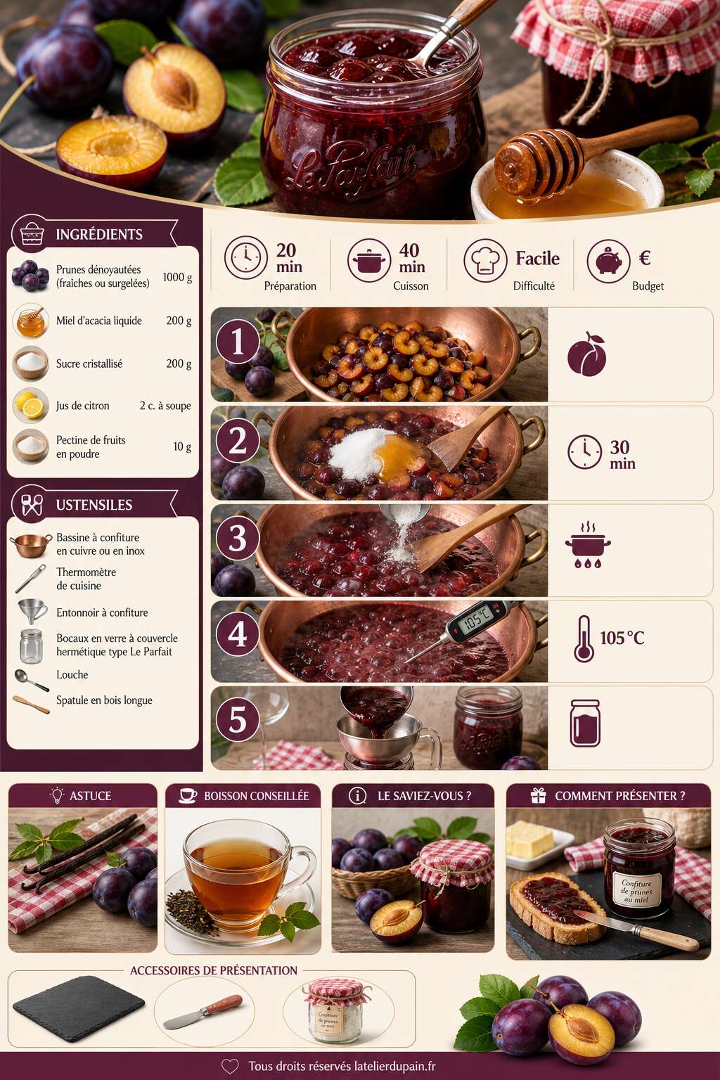 Fiche recette Recette de confiture de prunes au miel maison Fiche recette Recette de confiture de prunes au miel maison
