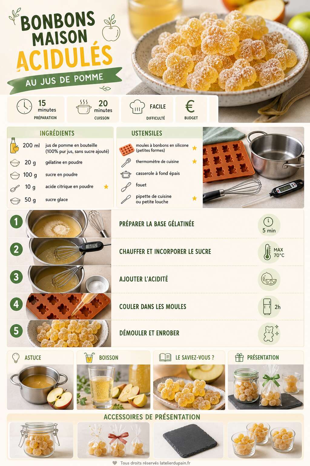Fiche recette Recette de bonbons maison acidul&eacute;s au jus de pomme