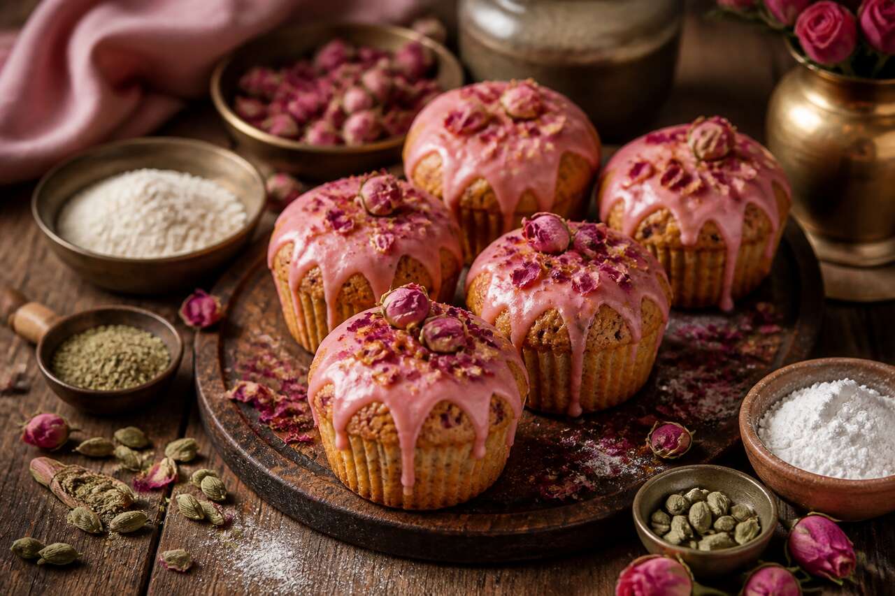 Recette de muffins à la rose et à la cardamome