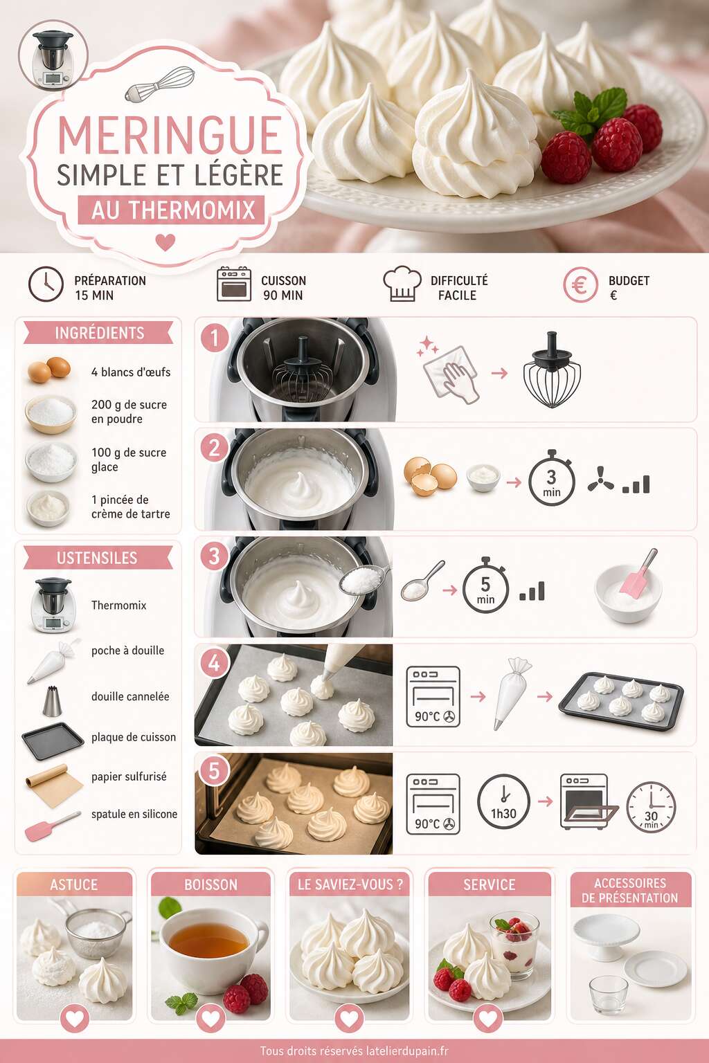 Fiche recette Recette de meringue simple et légère au Thermomix Fiche recette Recette de meringue simple et légère au Thermomix