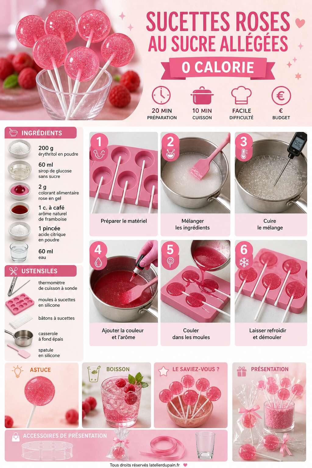 Fiche recette Recette de sucettes roses au sucre allégées 0 calorie Fiche recette Recette de sucettes roses au sucre allégées 0 calorie