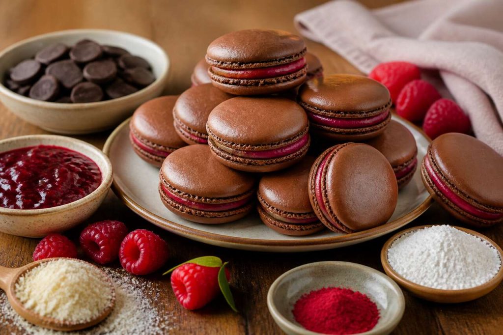 Recette de macarons au chocolat et aux framboises