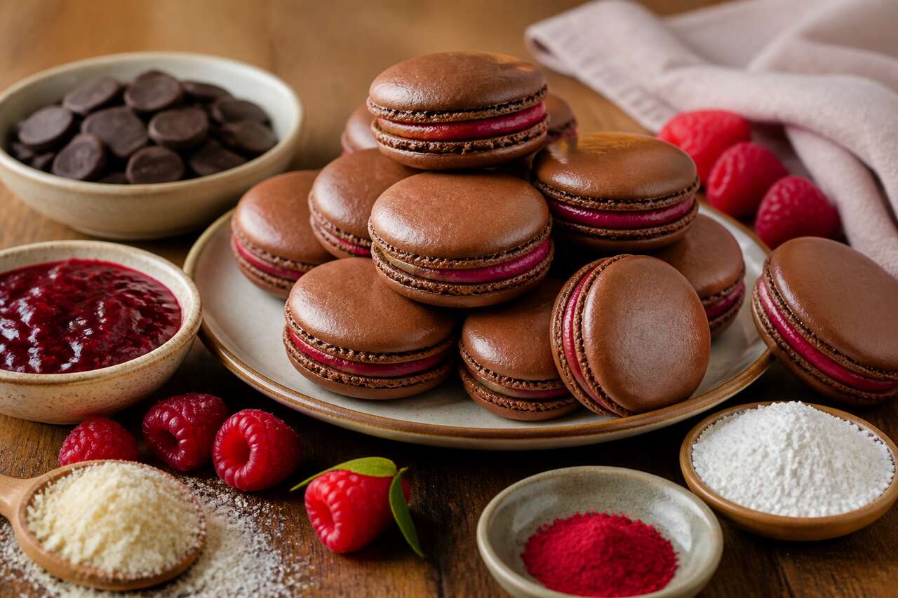 Recette de macarons au chocolat et aux framboises