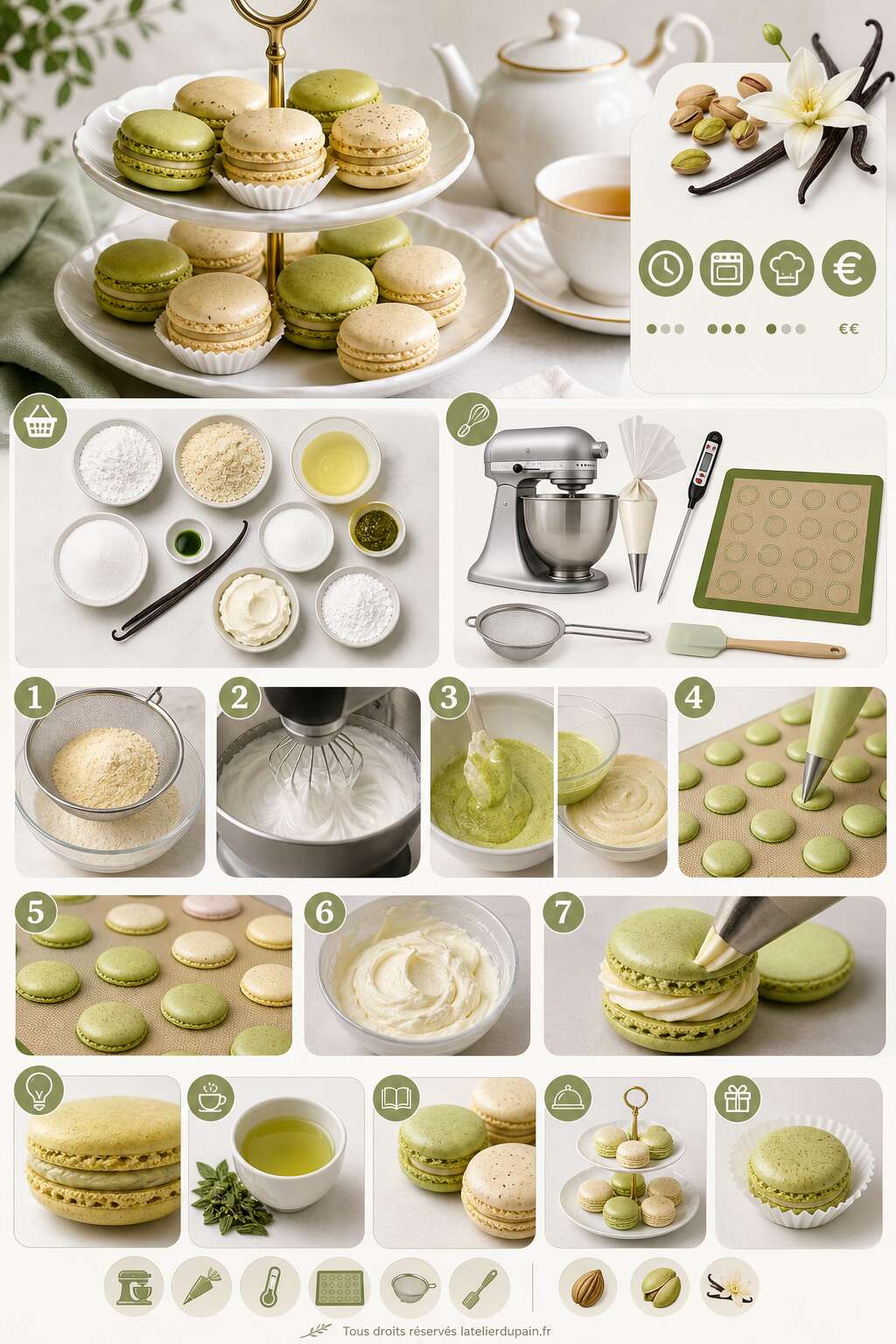 Fiche recette Recette de macarons pistache-vanille faciles et gourmands